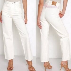 Levi's Ribcage Straight Ankle Jeans Rainbow Embroidered High Rise Ecru Size 24